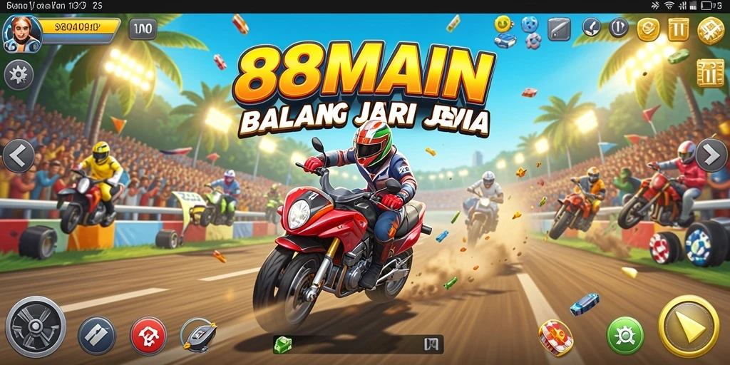 Tampilan gameplay seru dari 88MAIN dengan aksi balap yang mendebarkan.