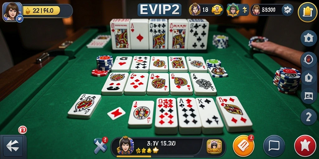 Screenshot gameplay EVIP2 menampilkan aksi seru permainan Domino.
