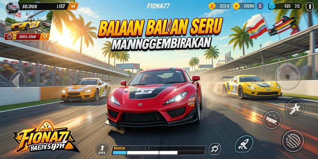 Screenshot FIONA77 menampilkan gameplay balapan yang intens dan mendebarkan.