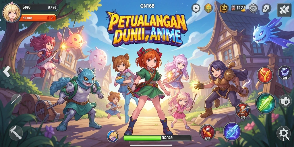 Screenshot utama GN168 menampilkan pertarungan karakter Anime yang seru.