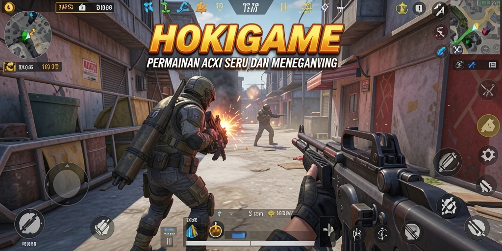 Screenshot gameplay HOKIGAME menunjukkan aksi seru dalam permainan TPS.