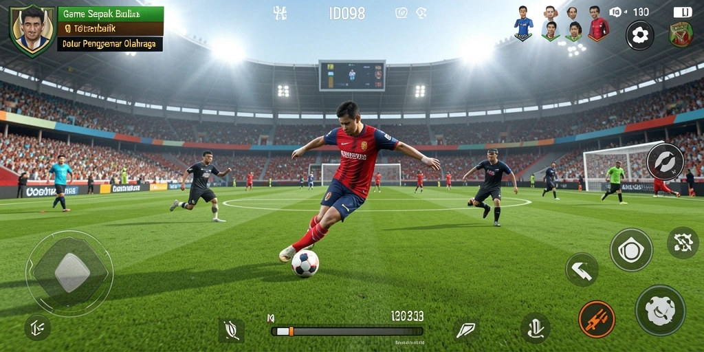 Gameplay mendebarkan dalam pertandingan sepak bola yang realistis.