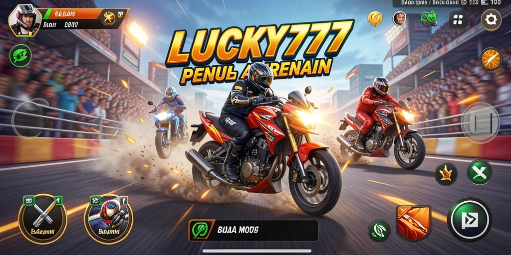 Tampilan gameplay menegangkan dari LUCKY777 dalam balapan motor.