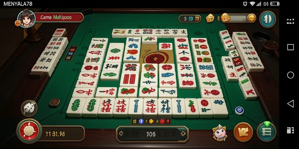 Tampilan gameplay seru MENYALA78 dengan ubin Mahjong.