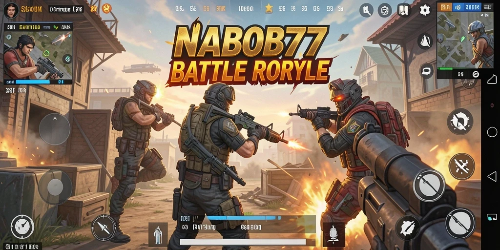 Tangkapan layar utama NABOB77 menampilkan aksi seru pertempuran Battle Royale.