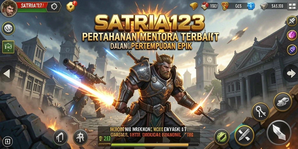 Tampilan gameplay SATRIA123 menampilkan menara strategis dalam pertempuran melawan musuh.