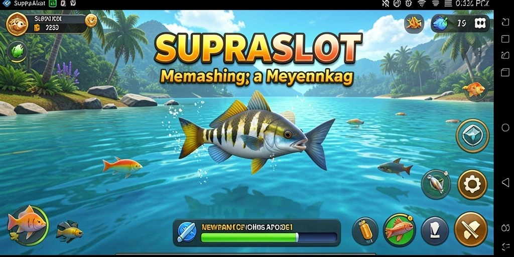 Screenshot game SUPRASLOT menampilkan momen menangkap ikan yang menegangkan.
